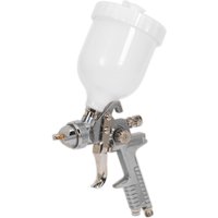 Siegen S641G spray gun with white gravity feed cup, metallic body, and ergonomic handle.