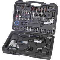 Black plastic case with 73-piece air tool kit, including silver air impact wrench, ratchet, and various bits and sockets.