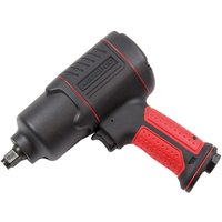Black and red SIP 1/2in composite air impact wrench with ergonomic grip and compact design.