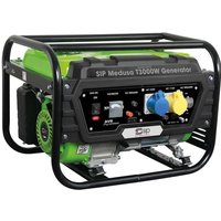 Green and black SIP MEDUSA T3000W petrol generator with control panel, dual outlets, and protective frame.