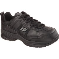 Black Skechers Workwear Soft Stride Grinnell Safety Shoe with lace-up design, reinforced toe, and cushioned sole.