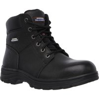 Black Skechers Workshire safety boot, lace-up design, padded collar, rugged sole, size 9, by Footsure Western Limited.