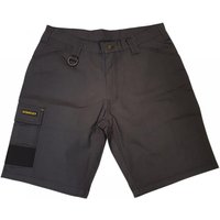 Grey Stanley cargo shorts with rip-stop fabric, multiple pockets, and belt loops, waist size 36 inches.