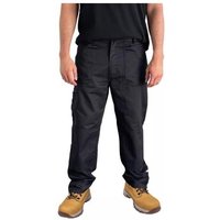 Black Stanley Texas Cargo Trousers with multiple pockets, waist 32 inches, leg 31 inches, worn with tan boots.