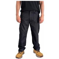 Black Stanley Texas cargo trousers with multiple pockets, waist 36 inches, leg 31 inches, worn with tan boots.