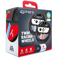 "Black Stealth Racing Wheel twin pack for Nintendo Switch 2, featuring ergonomic grips and button cutouts in red box"