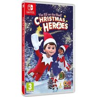 Nintendo Switch game case, "The Elf on the Shelf Christmas Heroes," featuring elves in red outfits and snowy background.