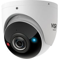 White TP-Link turret IP security camera with black lens, LED indicators, and 4K resolution.