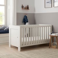 White Tutti Bambini Alba cot bed with slatted sides and solid headboard, set in a cozy nursery room.