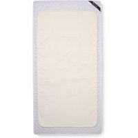 Tutti Bambini waterproof cotton mattress protector, cream center with gray border, rectangular shape.