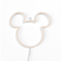 Mickey Mouse-shaped neon sign with warm white glow, 22.8cm x 20cm, featuring iconic ears and face outline.