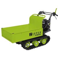 Green Zipper MD300 Petrol Mini-Transporter with black tracks, open cargo bed, and handlebar controls.