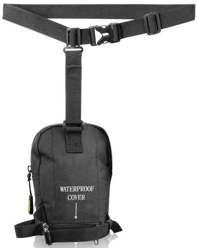Black Acerbis X-Side Leg Bag with adjustable straps, featuring a waterproof cover, zippered pocket, and durable fabric, designed for convenience and outdoor use.