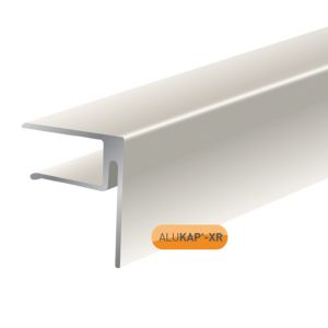 White 4.8m end stop bar made of durable material, featuring a sleek design with a 16mm profile, ideal for securing and finishing edges in construction projects.