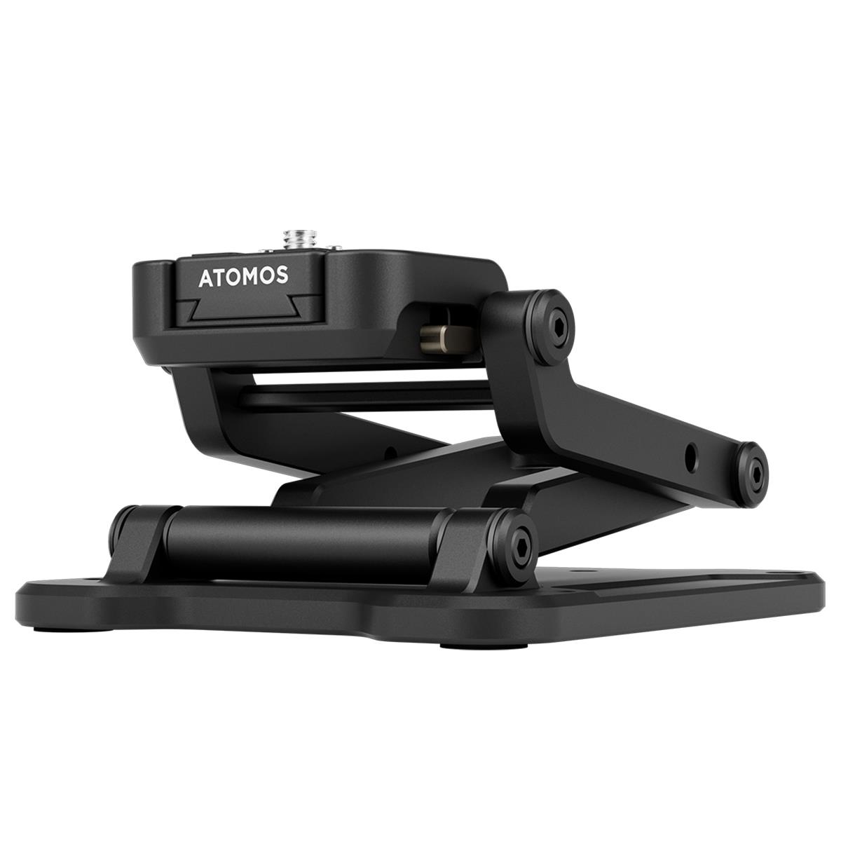 Black Atomos Z-Mount with a sturdy base and adjustable arm, featuring a sleek design and a prominent Atomos logo on the top.