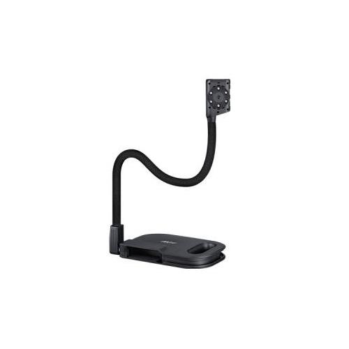 AVer U50PLUS flexible arm visualiser in black with a sturdy base, an adjustable gooseneck arm, and an 8MP UHD camera for detailed document and object presentations.