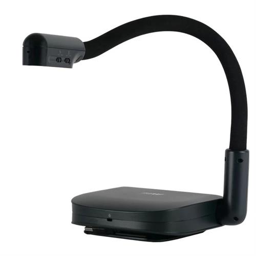 Black AVer U70i Document Camera features a flexible neck, a compact base, and control buttons on the camera head, designed for capturing documents and objects.