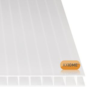 Translucent clear polycarbonate roofing sheet with a 10mm twinwall design, measuring 690 x 5000mm, featuring ribbed surface for strength and light diffusion.
