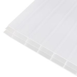 Clear Amber Axiome Opal 16mm multiwall polycarbonate roofing sheet, translucent white, featuring a ribbed design, measuring 690 x 2000mm.