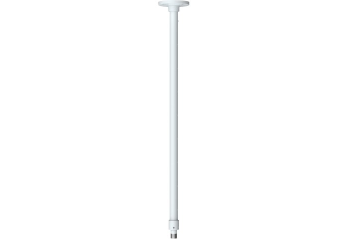 White telescopic ceiling mount with a sleek, cylindrical design, featuring a two-piece construction for adjustable height and a smooth finish.