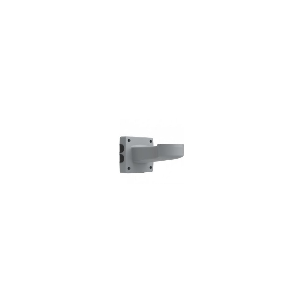 Gray metal security camera accessory mount with a flat base and a curved arm for easy installation, featuring multiple mounting holes for secure attachment.