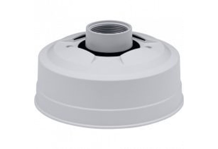 White pendant kit with a circular base and threaded top, designed for the AXIS M30-PLVE camera, featuring a smooth finish and ventilation holes for optimal performance.