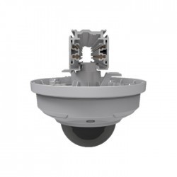 Gray plastic security camera accessory mount with a circular base and a central opening, designed for easy installation and stability.