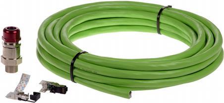 Green camera cable, 95 meters long, featuring a durable exterior, with a connector and additional components visible alongside the coiled cable.