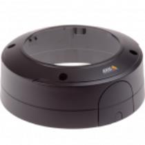Black plastic housing for the Axis 01626-001 security camera accessory, featuring a smooth surface and multiple mounting holes for installation.