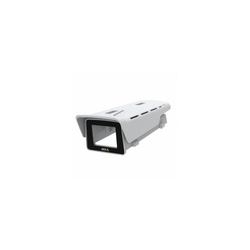 White plastic security camera accessory cover with ventilation slots and a rectangular opening for lens exposure, designed for AXIS cameras.