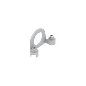 Gray metal conduit adapter with a circular opening and two mounting points, designed for securing AXIS security cameras.