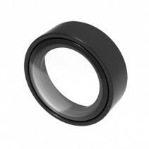Black circular lens accessory with a smooth surface and a clear glass center, designed for use with AXIS security cameras.