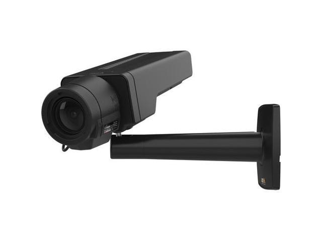 Black Axis 02164-001 indoor security camera with a cylindrical lens, mounted on a sleek black bracket, featuring a high-resolution 2688 x 1 image capability.