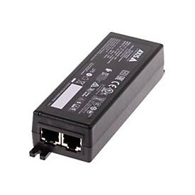 Black AXIS 02172-002 midspan power supply with two Ethernet ports, featuring a compact rectangular design and various technical specifications printed on the surface.