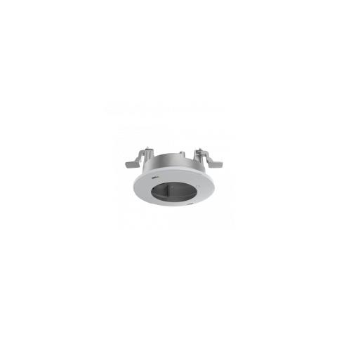 Silver circular security camera accessory mount with adjustable clamps for easy installation, designed for compatibility with AXIS cameras.