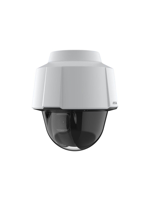 White security camera bulb with a sleek design, featuring a black dome lens and the AXIS logo, suitable for outdoor use with high-resolution capabilities.