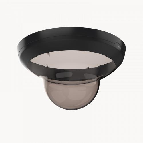 Black security camera accessory cover with a transparent dome, designed for protection and concealment, featuring a sleek, modern design suitable for various environments.