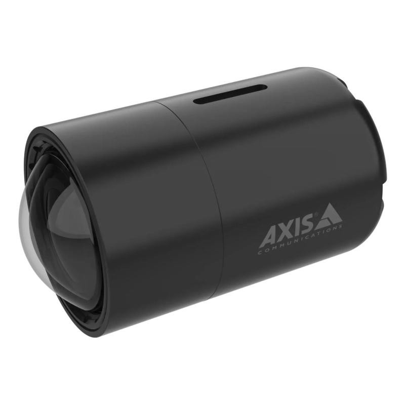 Black cylindrical security camera lens accessory with a glossy dome front, featuring the AXIS logo and a small ventilation slot on the side.