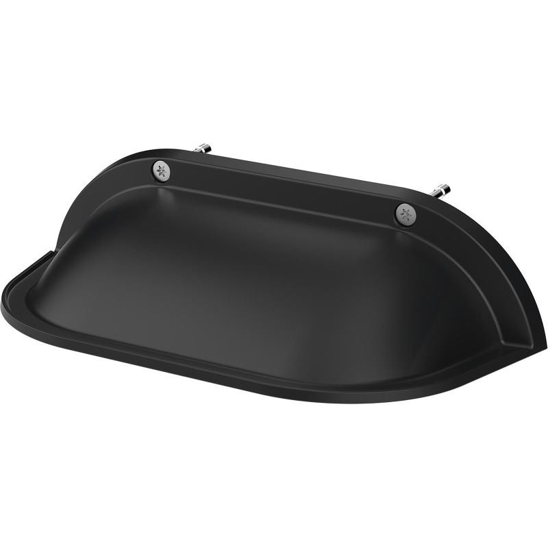 Black weather shield accessory for security cameras, featuring a curved design with mounting screws, made of durable plastic for outdoor protection.