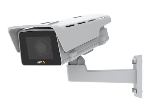 White IP security camera with a sleek design, mounted on a wall, featuring a protective cover and an adjustable arm for indoor and outdoor surveillance.