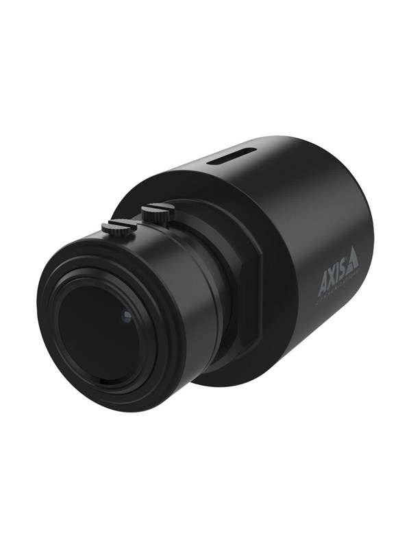 Black cylindrical sensor unit with a lens at the front, featuring two adjustable knobs on the side, designed for use with AXIS security cameras.