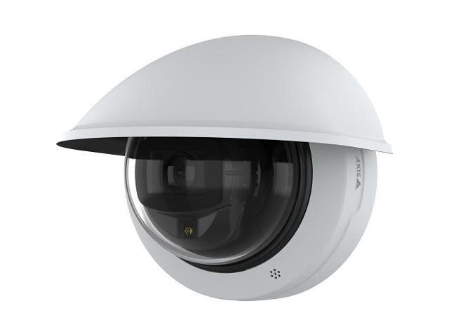 White dome-shaped outdoor security camera with a glossy black lens, featuring a sleek design and ventilation holes, designed for IP surveillance with 1920 resolution.