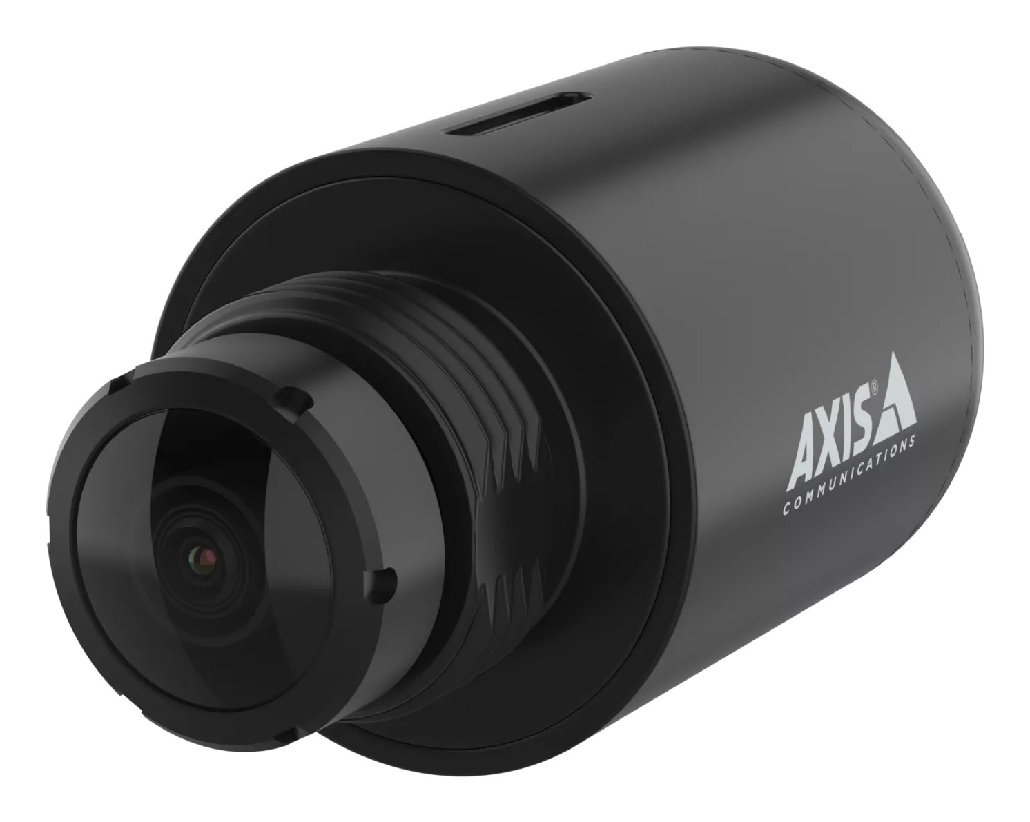 Black cylindrical fisheye sensor camera module with a prominent lens at the front, featuring the AXIS logo and a sleek, modern design.