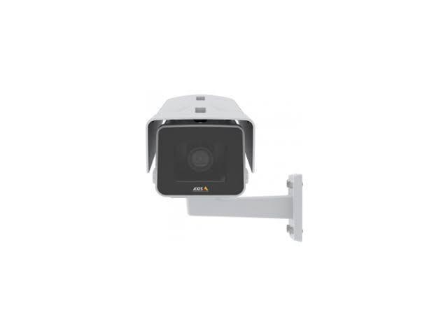 White box-shaped IP security camera mounted on a wall bracket, featuring a black lens and AXIS logo, designed for indoor use with 1920 x 1080 pixel resolution.
