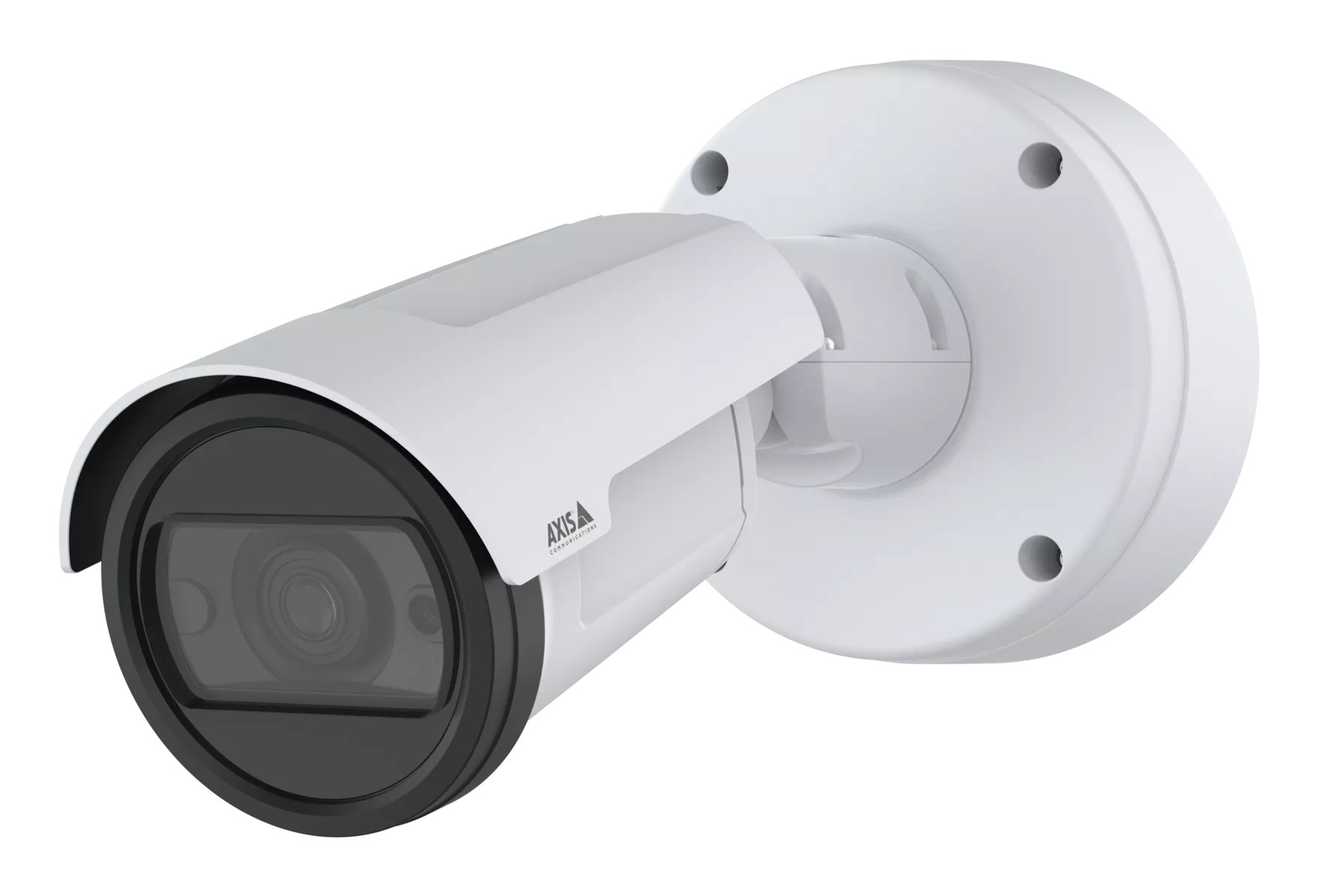 White bullet-style IP security camera with a black lens, designed for outdoor use, featuring a sturdy mount and capable of 1920 x 1080 pixel resolution.