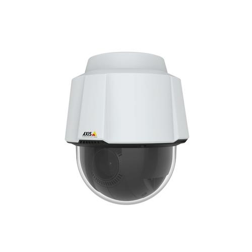 White dome-shaped IP security camera with a clear, rounded lens cover, featuring a sleek design suitable for indoor and outdoor use, marked with the AXIS logo.
