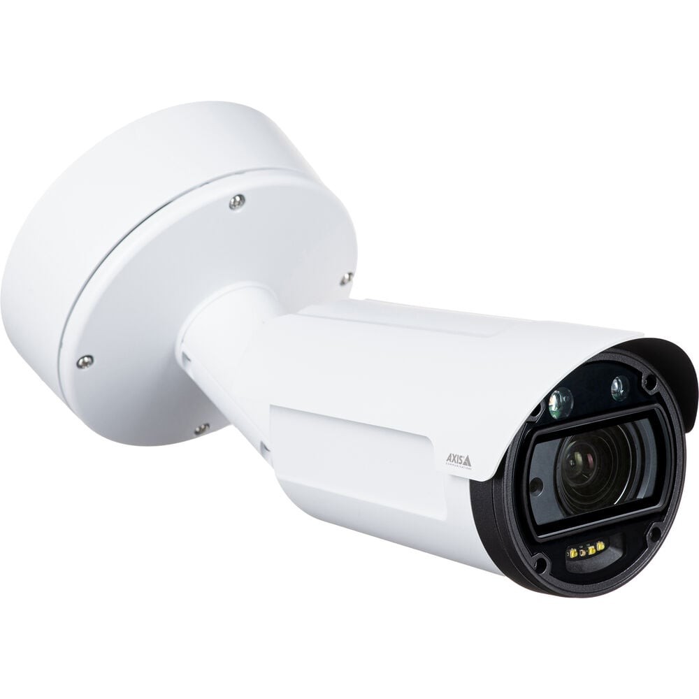 White outdoor bullet camera with a sleek design, featuring a 10MP lens, night vision capability, and a 12-48 mm Canon lens for versatile surveillance.