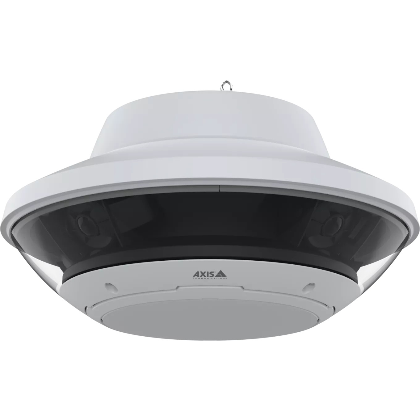 White dome-shaped IP security camera with a sleek design, featuring a black lens area and a sturdy mounting base, suitable for both indoor and outdoor use.