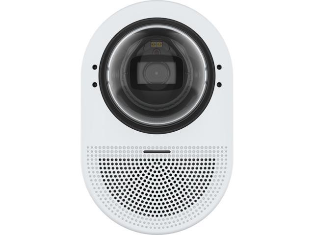 White dome IP security camera with a black lens and perforated speaker grille, featuring high-resolution capability of 2592 x 1944 pixels for indoor wall mounting.