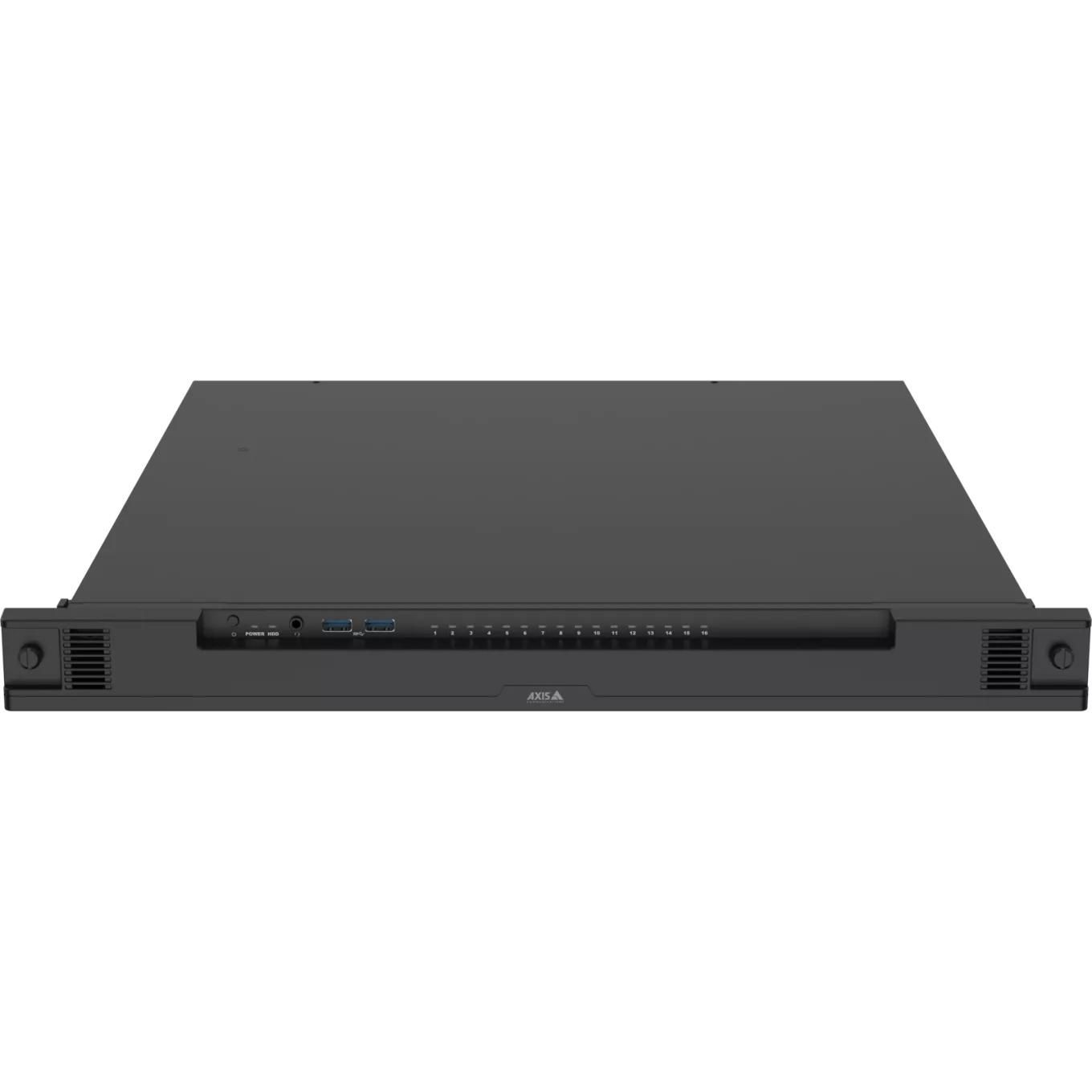Black 1U rackmount server with a sleek design, featuring a front panel with USB ports, ventilation grilles, and a minimalist AXIS logo.